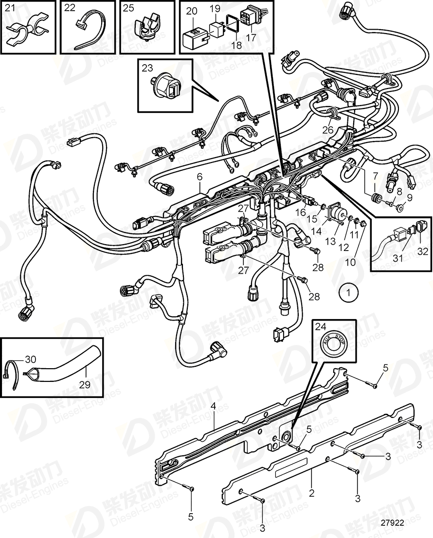 volvo penta Wiring harness 3847770 Drawing